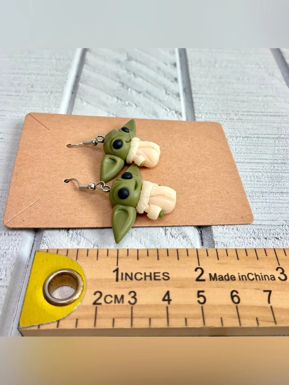 Star Wars The Mandalorian Grogu Inspired Clay Earrings Dangle Style W/Fish Hooks
